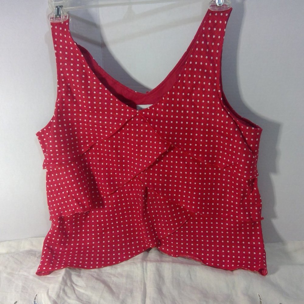Liz Clairborne Pleated Red Polka Dot Summer Top Women's Size 16